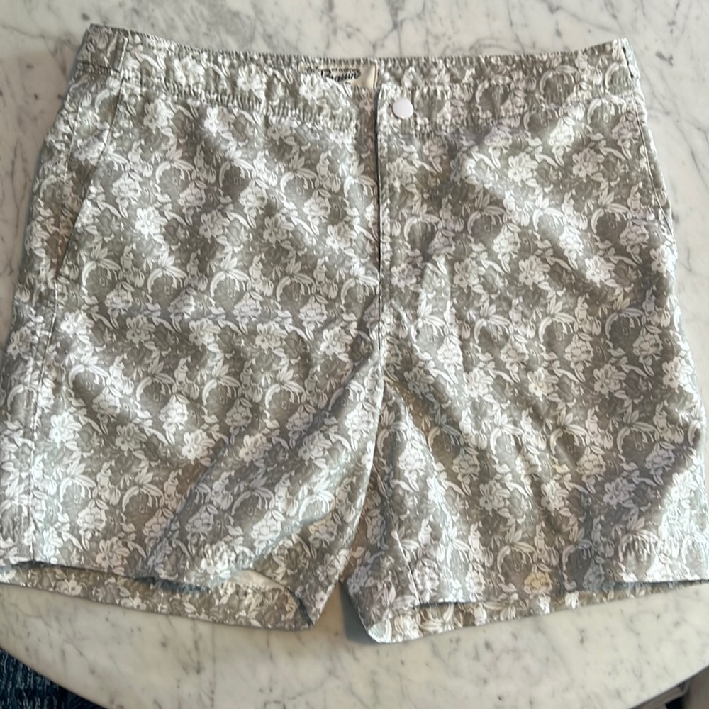 Penguin sage & cream floral swim trunks